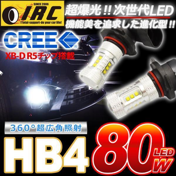 送料無料 2】CREE製 クラウン ロイヤル 18系 前/後期 HB4 LED バルブ 80W フォグランプ ホワイト 12V 24V 兼用 2個1セット 電球 白 高輝度S