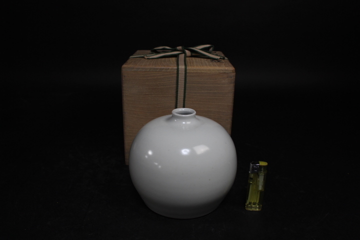 泥裏珠光 初代 斎藤陶斎（三郎）白磁壺 共箱 花器 花瓶 飾壺 骨董 古