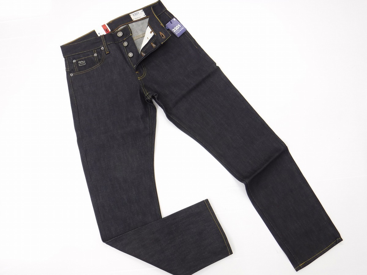 PP905 ジースターロウ G-STAR RAW 正規新品 革パッチ濃インディゴデニムストレートジーンズW30 定価19440