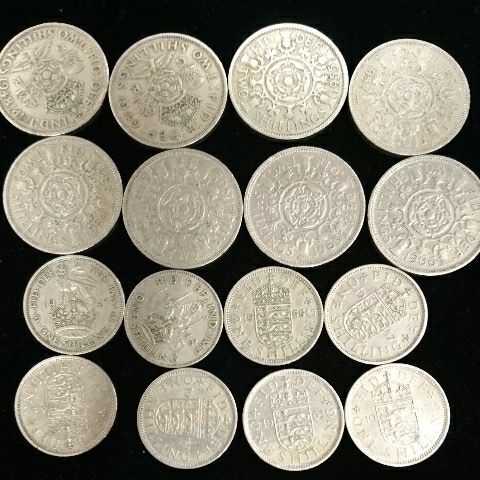 イギリスシリングコイン 2シリング1シリング各8枚 管理1209 イギリス