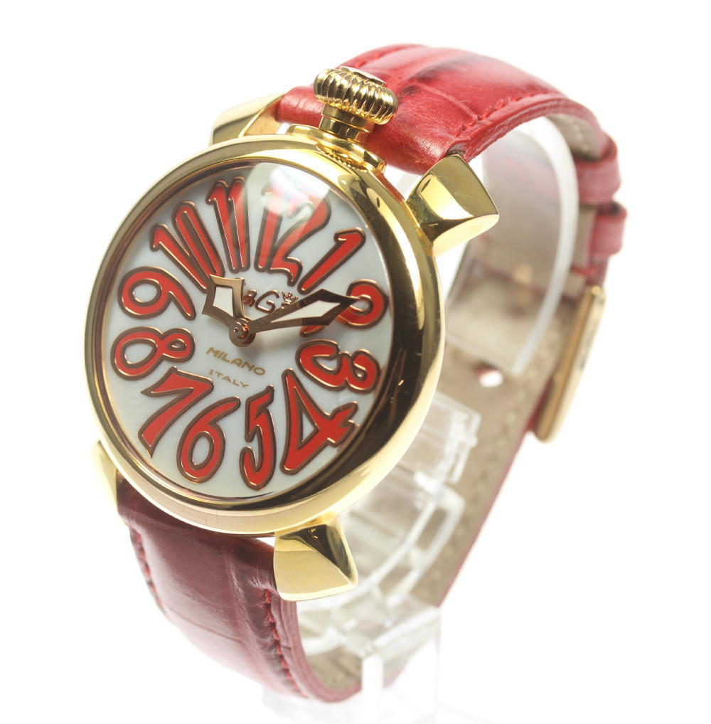 ガガミラノ 腕時計 レディース マヌアーレ40mm 白 ピンクゴールド シェル盤 1円 稼働 良品 箱付 ガガミラノ マヌアーレ 40mm Ref.5021 QZ シェル