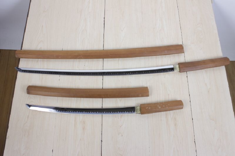 模造刀】白鞘 日本刀 大刀 脇差 2本セット ☆中古 傷汚有 全長