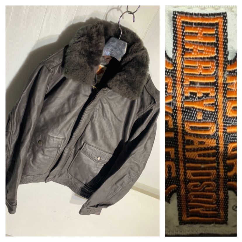 HARLEY-DAVIDSON ハーレーダビッドソン 牛革 本革レザー 着脱エリボア & ライニング G-1 フライトジャケット ブラウングレー 灰茶 42 XL程