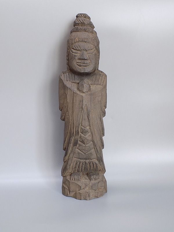 仏教美術 時代物 不動明王 木彫 円空仏 高さ58cm 仏像 古美術品 検