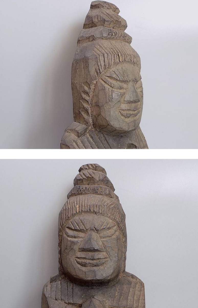 仏教美術 時代物 不動明王 木彫 円空仏 高さ58cm 仏像 古美術品 検