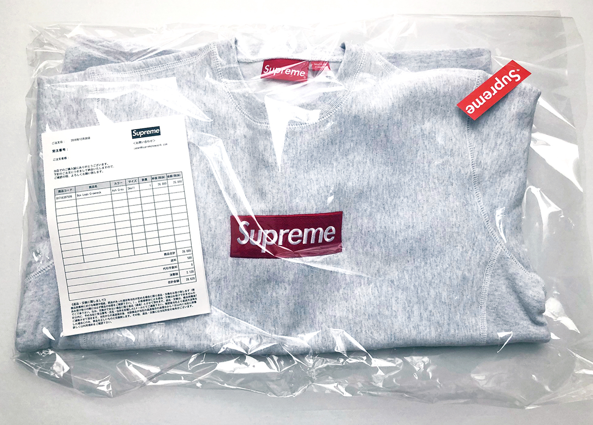 18AW Supreme Box Logo Crewneck Ash Grey シュプリーム ボックスロゴ