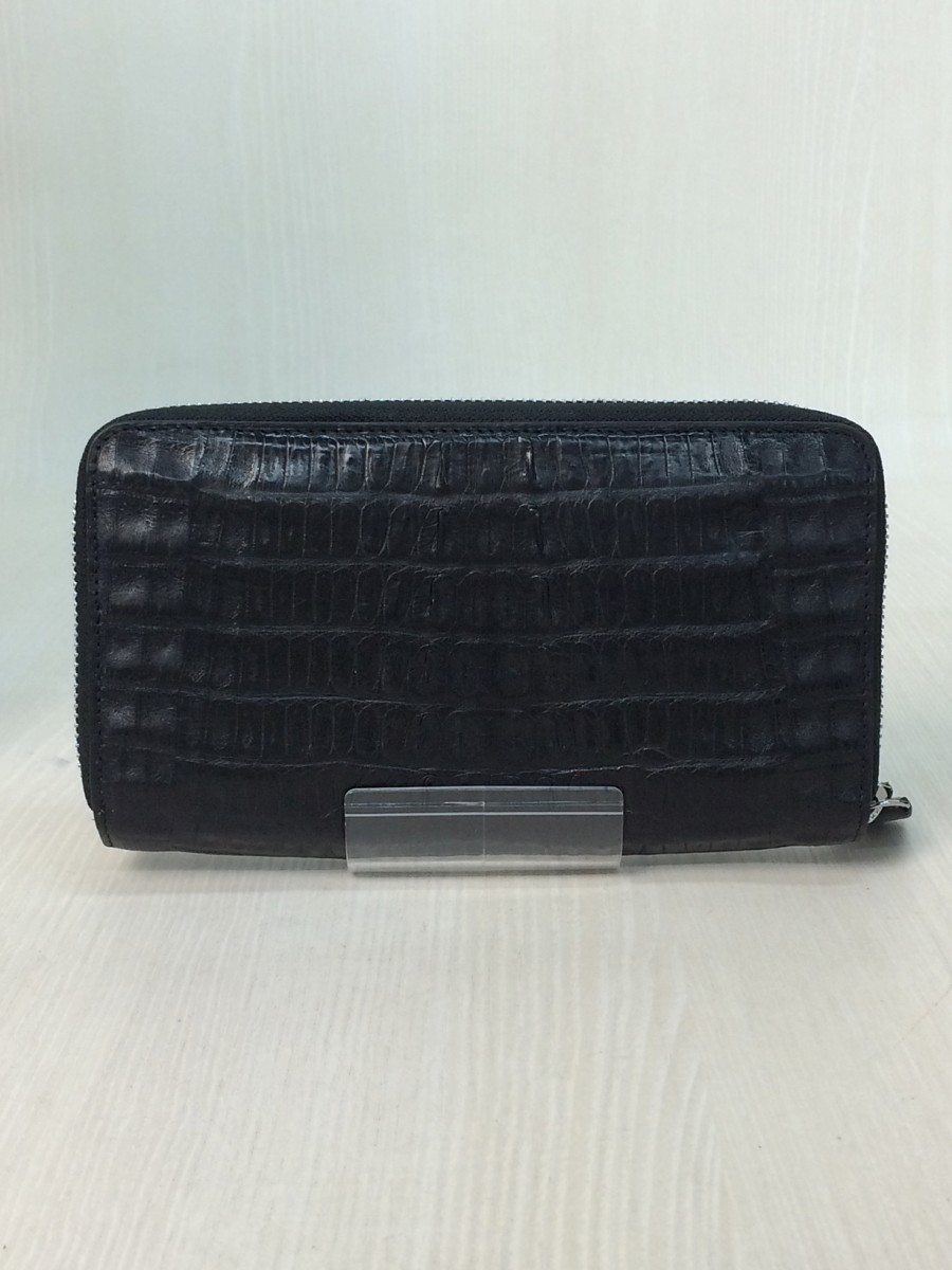 GODANE◇クロコダイル型押し/ダブルラウンドジップ/長財布/レザー/BLK