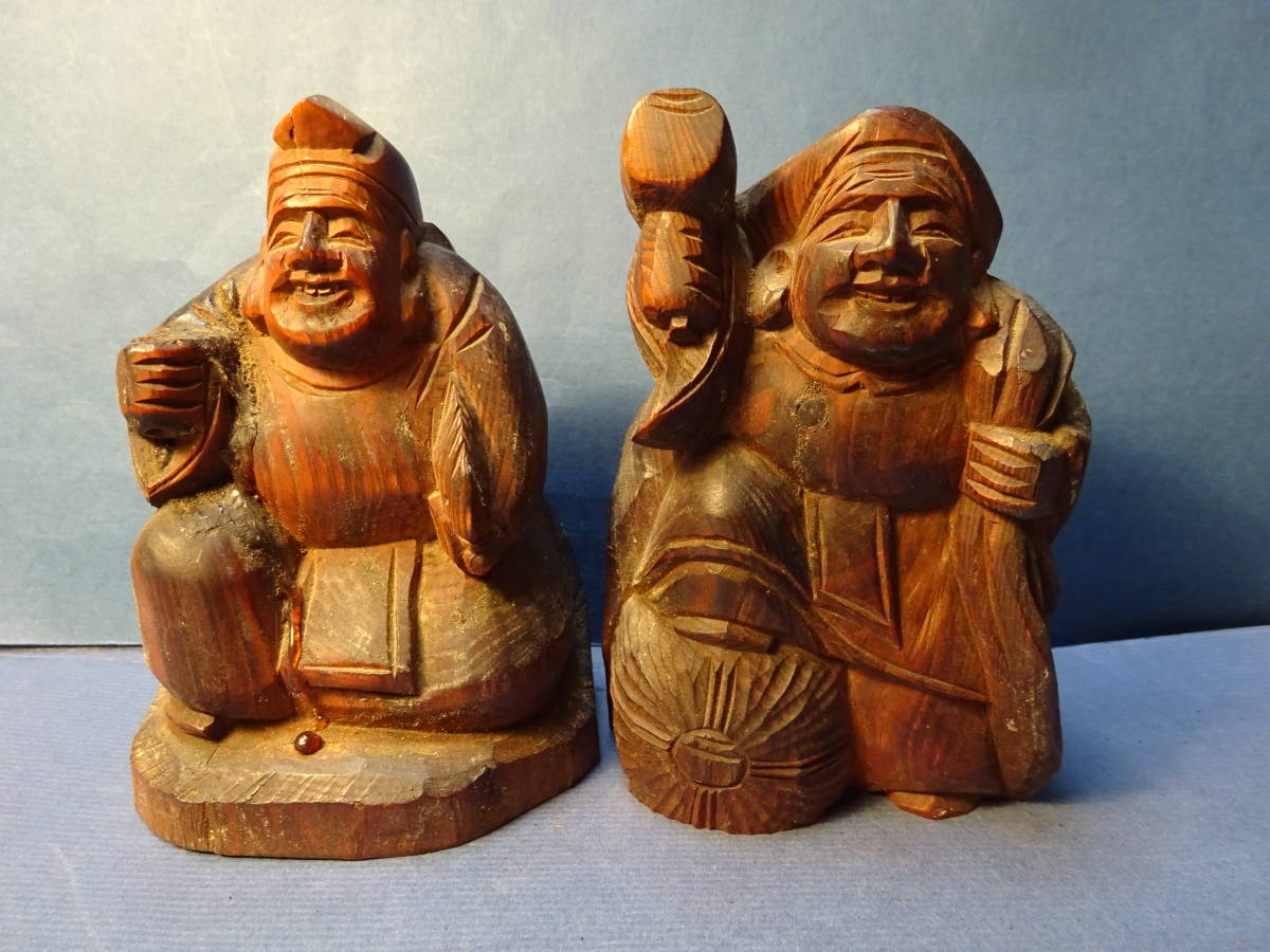 ６ 松の木に彫刻 時代物 恵比寿戎胡えびす様 大国大黒天像だいこく様 ユーモラスなお顔 検 縁起物七福神木彫彫刻仏像佛像仏教 雑貨 売買されたオークション情報 Yahooの商品情報をアーカイブ公開 オークファン Aucfan Com