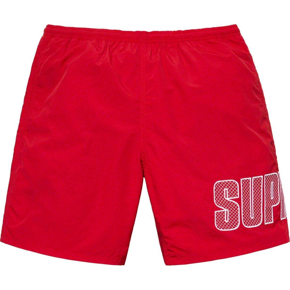送料無料 サイズM Supreme Logo Appliqu Water Short RED 赤 ロゴアップリケウォーターショーツ shorts Applique s logo