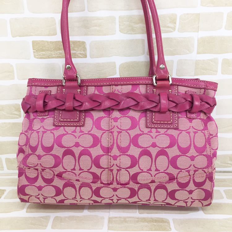 1円 良品 COACH コーチ ハンプトンズ シグネチャー キャンバス レザー 