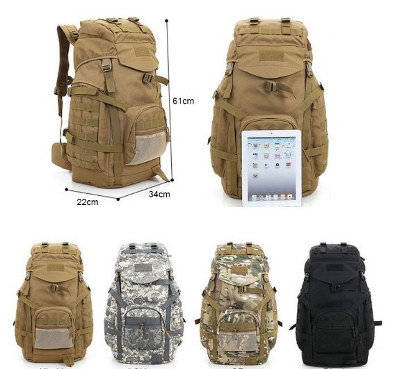 ブラック モール 60L キャンプリュックサック戦術バッグミリタリーバックパック大防水迷彩ハイキング屋外陸軍バッグ XA281WA_2