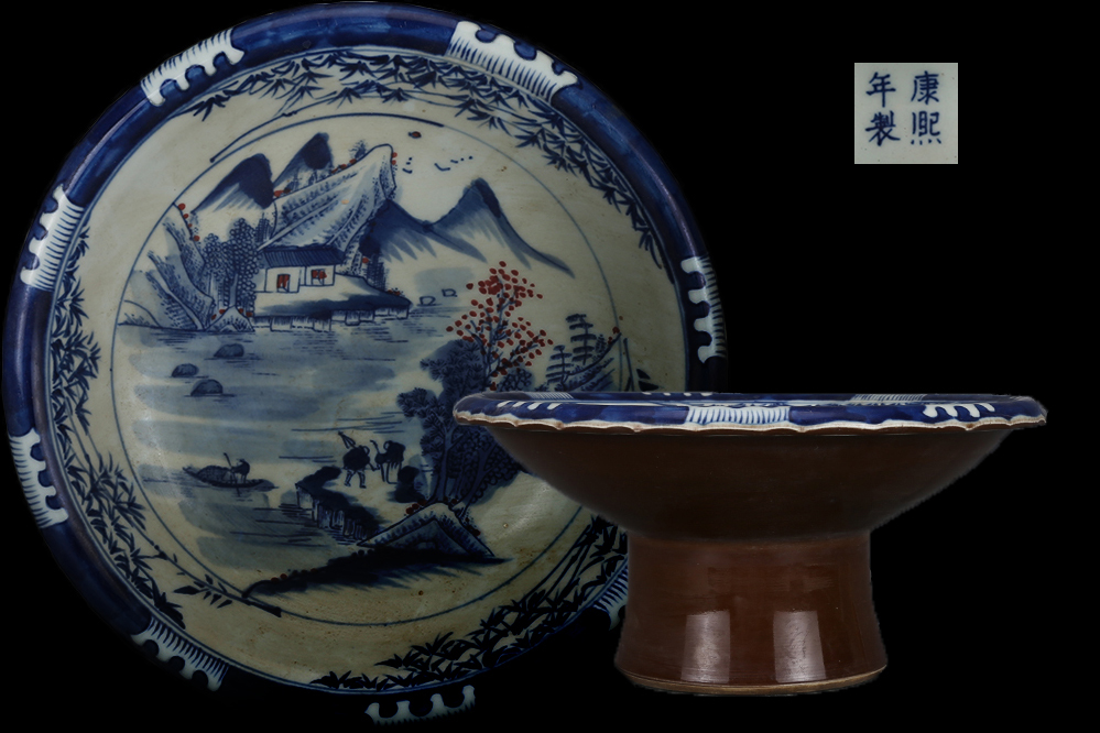 通販を提供 清・康熙年製款・古陶瓷品・青花・鐘馗捉鬼紋・筆筒・置物 