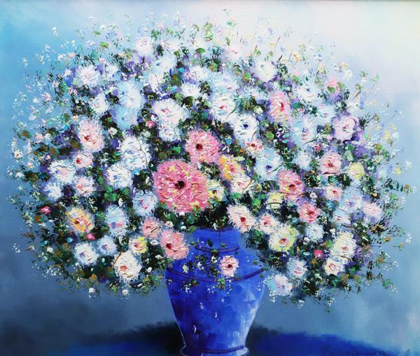 古川 明雄 昨日 油絵 フラワー 薔薇 バラ 美術品・アンティーク