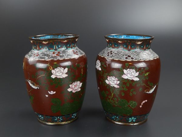 七宝焼 中国古玩 唐物 花瓶 古七宝 時代物 極上品 一対 細密細工 初だし品 中国美術 初だし 七宝 古美術 - 壷
