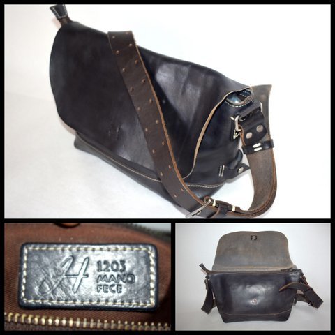 H 1203 マノフェスMANO FECE レザーショルダーバッグ　ブラック H 1203 MANO FECE H マノフェス レザーショルダーバッグ オールレザー
