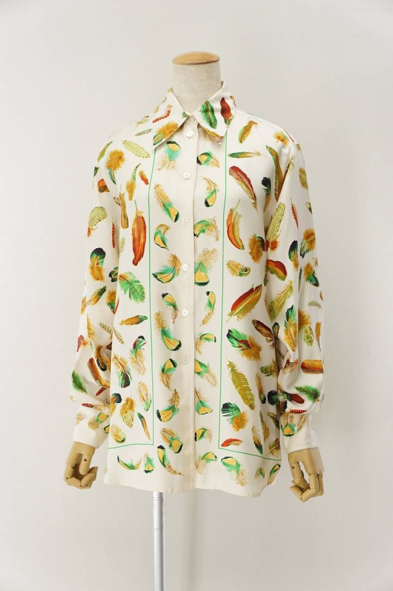 Y6843☆フランス製*エルメス/HERMES*vintage*プリュム/PLUMES*羽根柄 