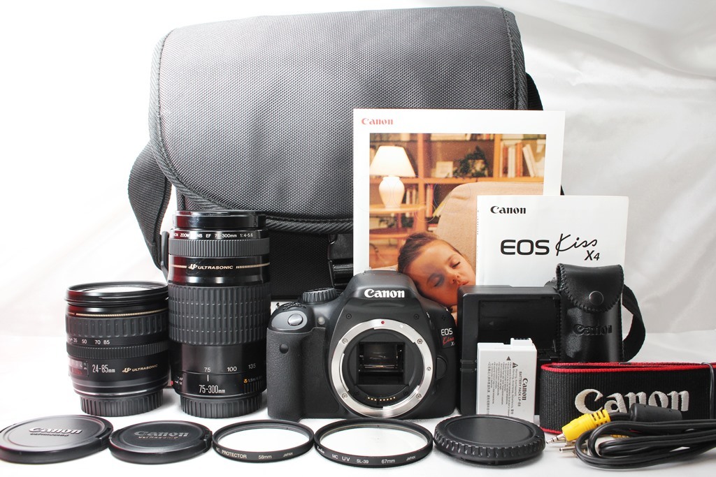 【大得価，品質保証】 極上 ダブルレンズ スターターセット Canon EOS Kiss X4 EF24-85mm USM EF75-300mm USM カメラバック リモコン 取説つき(キヤノン)｜売買されたオークション情報、yahooの商品情報をアーカイブ公開 - オー キヤノン