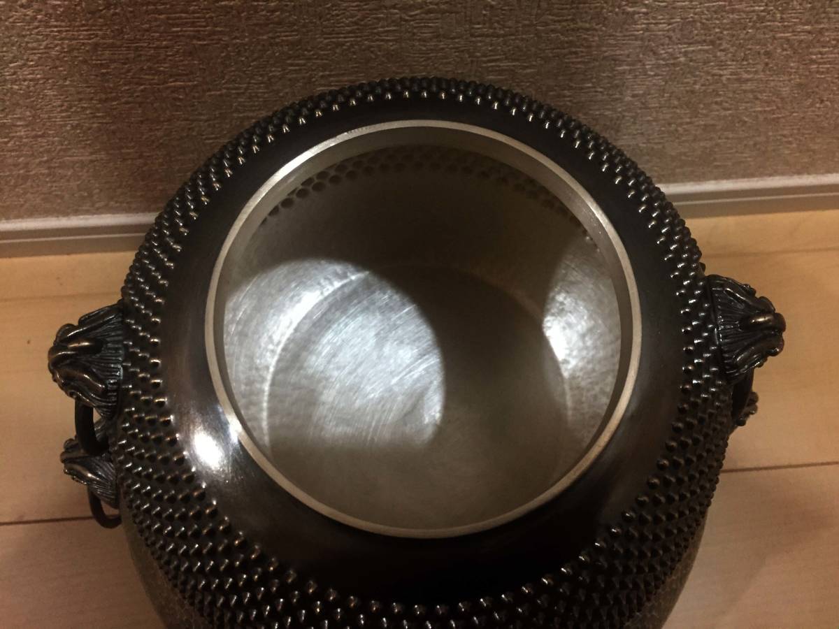 純銀製 光南 鬼面風炉 釜湯沸 国宝 煎茶道具 銀瓶/刻印有3817g 【公式