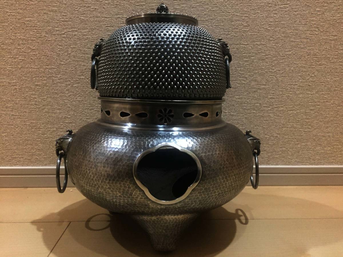 純銀製 獣口 饕餮文 湯沸 銀瓶 煎茶道具