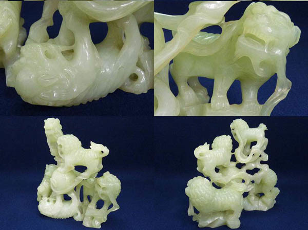 【美品】獅子　雕刻　玉石　翡翠　置物　インテリア　工芸品　美術品　A2817 美品】獅子 雕刻 玉石 翡翠 置物 インテリア 工芸品 美術品 A2817 美品