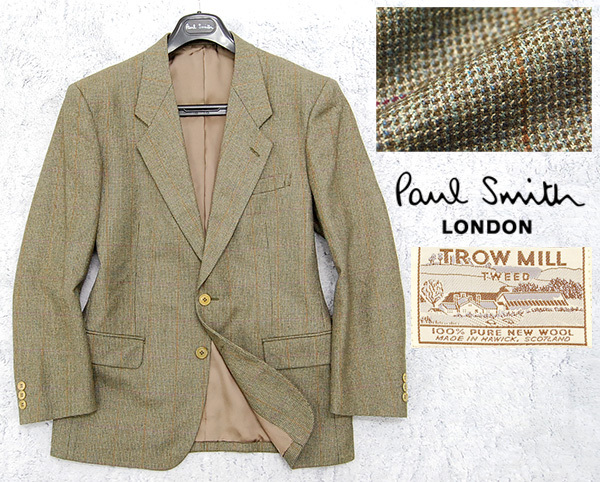最新作，新作 定価7万円 ポールスミス Paul Smith LONDON x 英国TROW MILL TWEED ガンクラブチェック柄 2B 高級ツイードジャケット モスグリーン/M(テーラードジャケット、ブレザー)｜売買されたオークション情報、y 男性用