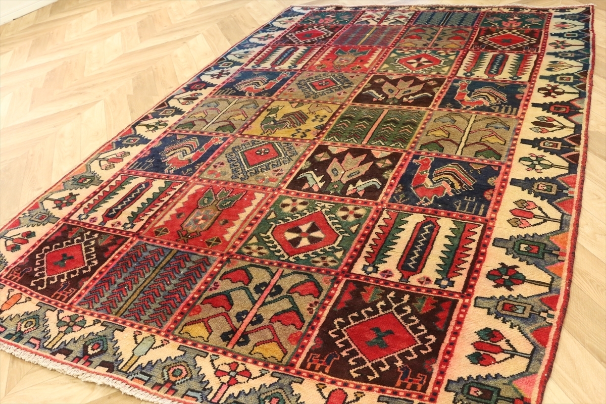 イラン産 バクティアリ族作 ペルシャ絨毯 手織り ガーデン 204×133cm 