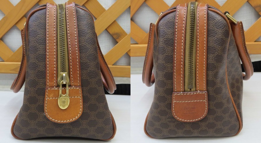 CELINE マカダムブラウン ドットパターン ハンドバッグ CELINE - CELINE(セリーヌ) ハンドバッグ マカダム柄 ダークブラウン