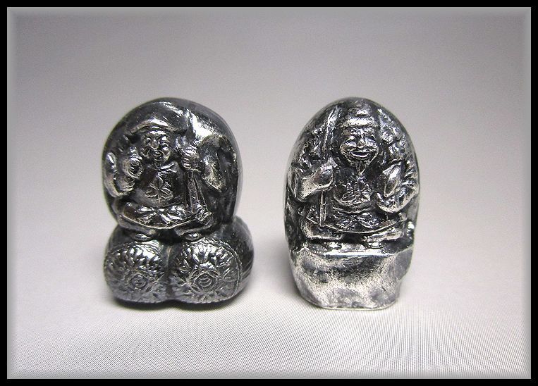 ZEROnet]○純錫製 大黒様 恵比寿様 豆仏 高さ約1.9cm 共箱付き（ミニ像