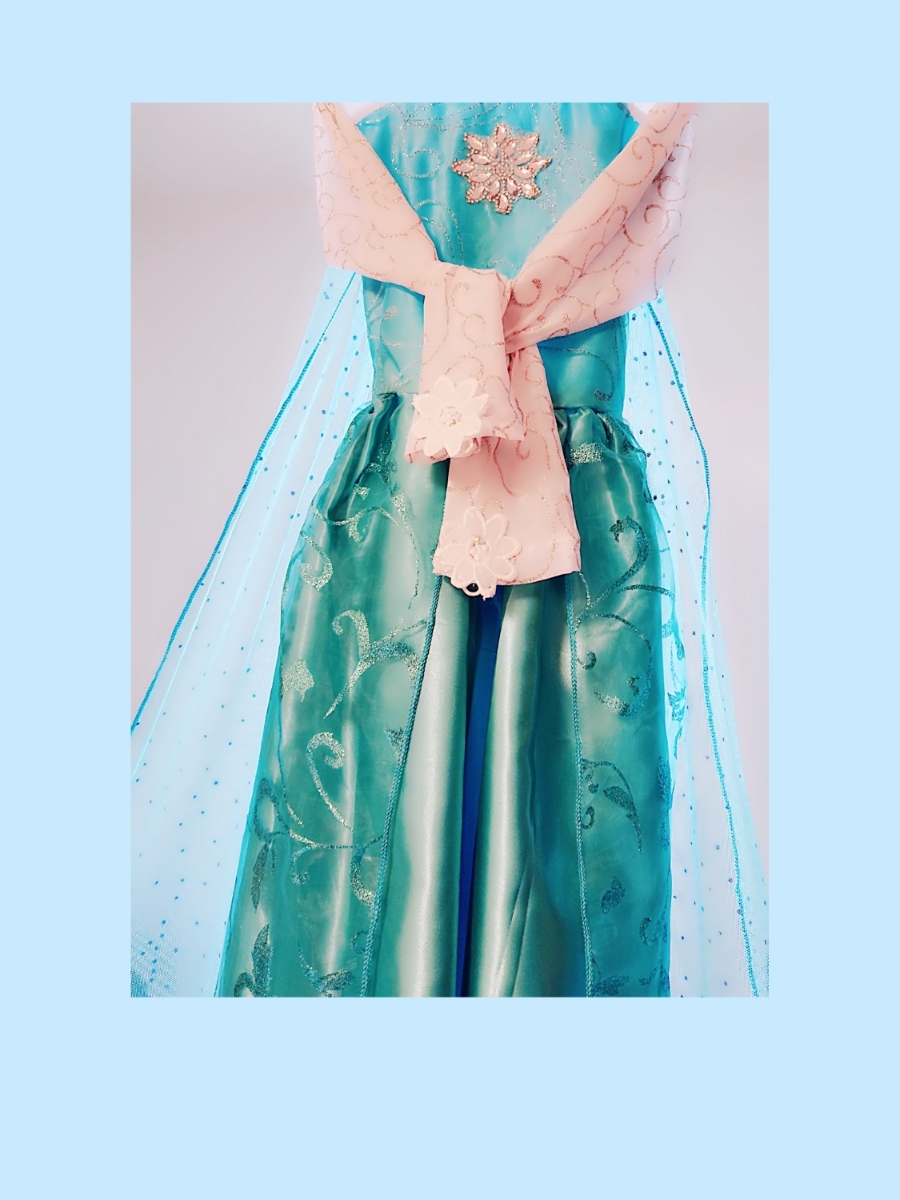 アナと雪の女王 エルサ☆光沢エメラルド ショール＆チュチュ ロングドレス★お姫様ドレス♪演劇 お遊戯 個人撮影 インスタ 女の子ドレス_2