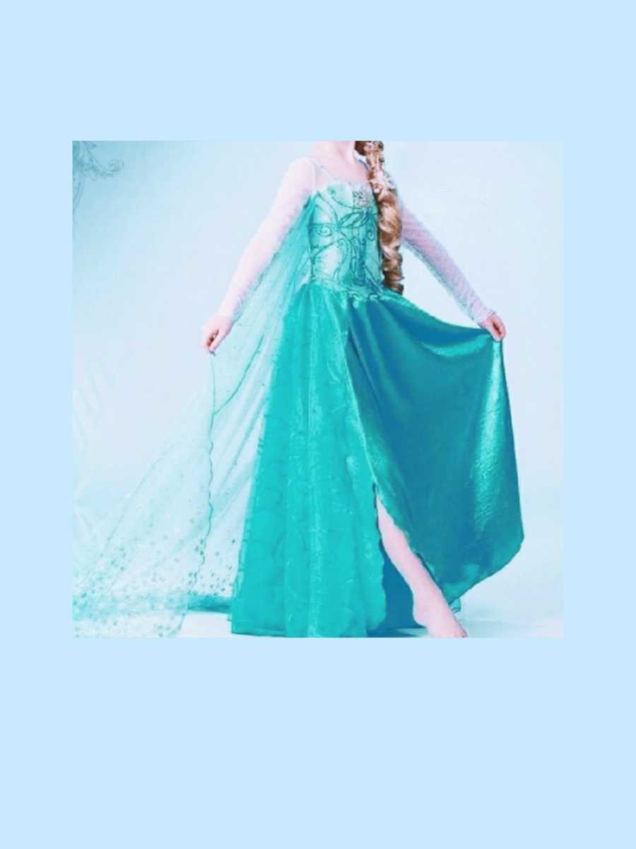 アナと雪の女王 エルサ☆光沢エメラルド ショール＆チュチュ ロングドレス★お姫様ドレス♪演劇 お遊戯 個人撮影 インスタ 女の子ドレス_4