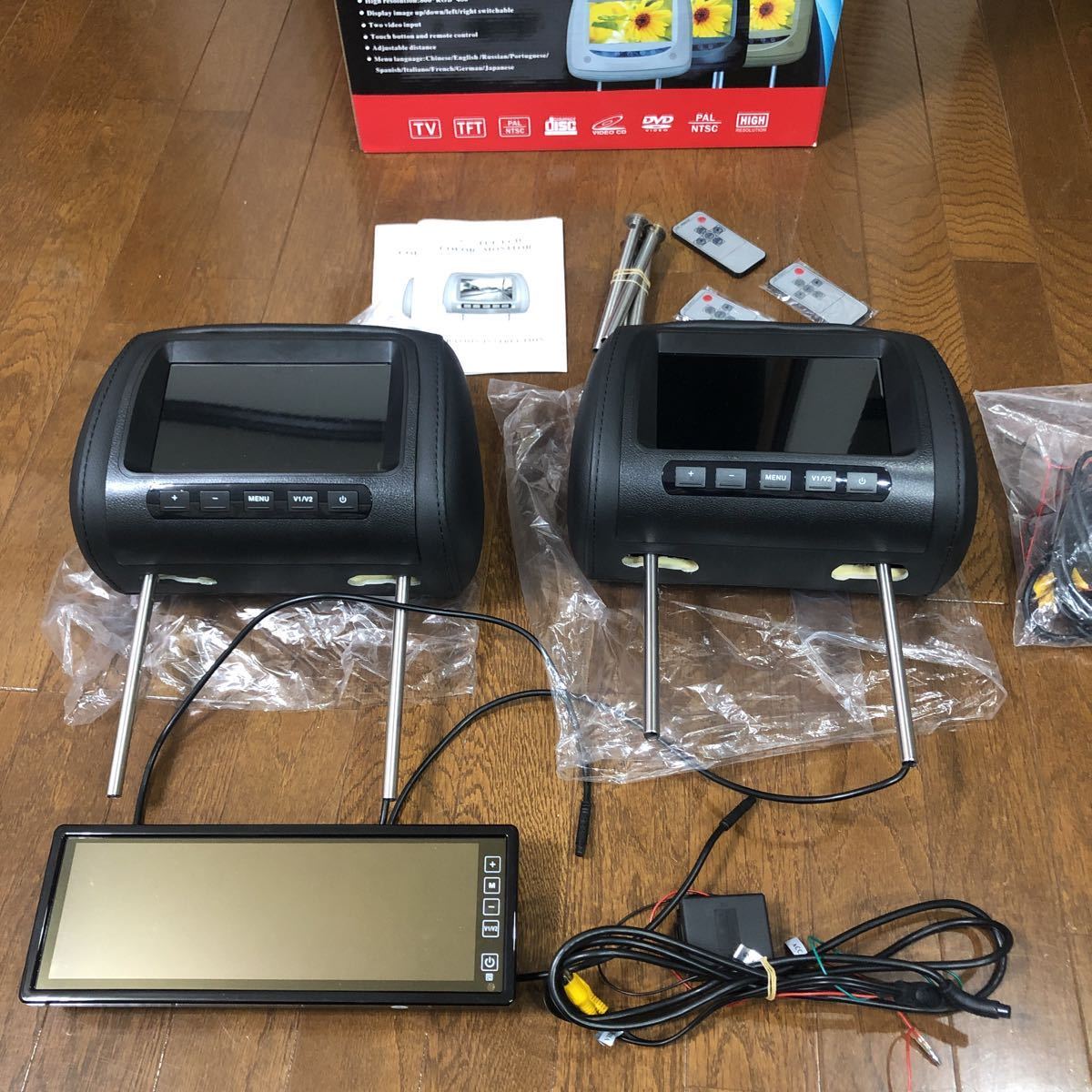 ヘッドレストモニター 7インチ 左右 ミラーモニター フルセット