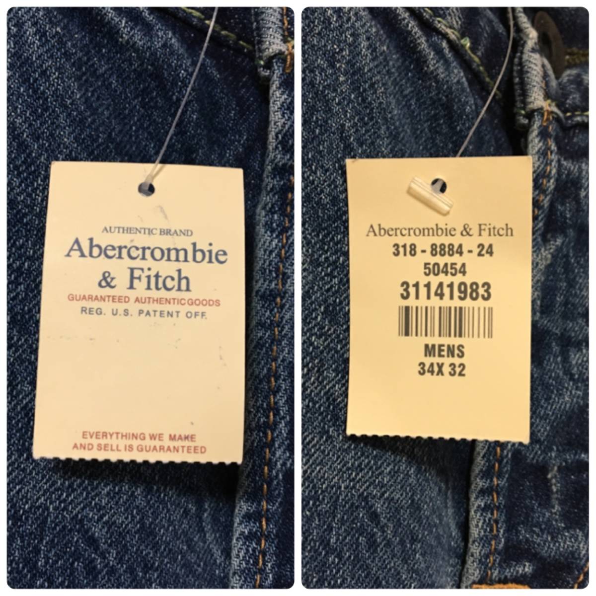 ☆新品未使用☆ アバクロンビー＆フィッチ アバクロ デニム ジーンズ W34×L32 濃紺 USED加工 ボタンフライ アメカジ　【TK-352】