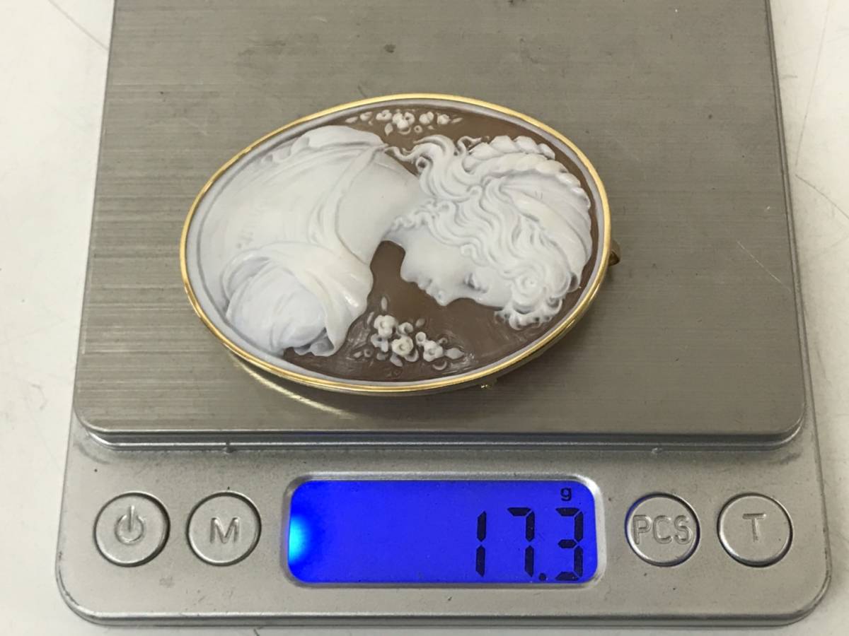 カメオ 作家物 金具K18 総重量:約17.3g 約6.1×4.5cm ブローチ 