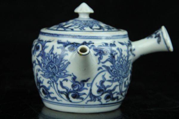 DEC129 湖東焼 染付唐草紋横手急須 識箱付 煎茶道具 江戸期 【公式通販】