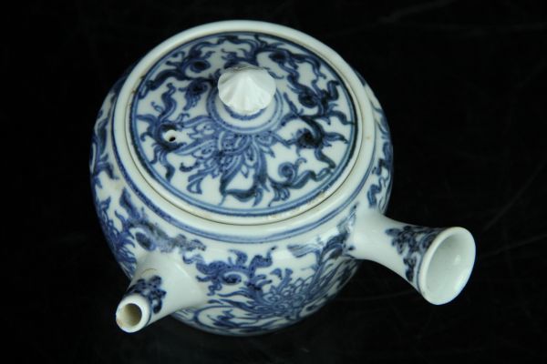 DEC129 湖東焼 染付唐草紋横手急須 識箱付 煎茶道具 江戸期 【公式通販】