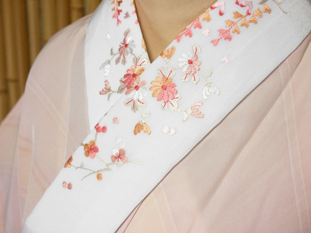長襦袢 | c80．正絹 流水花模様 振袖用長襦袢 ピンク、白ぼかし 半