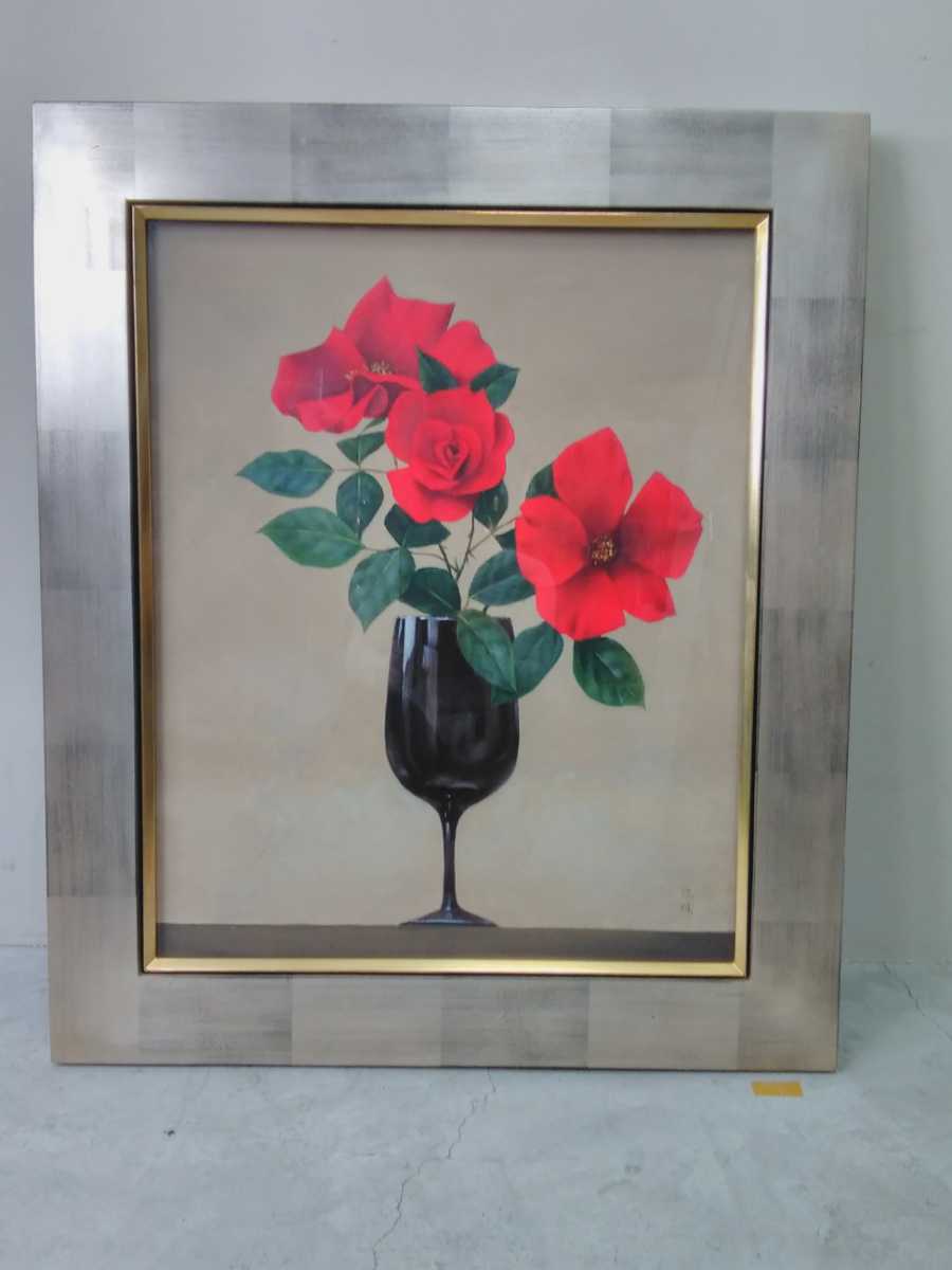 D572 高田保雄 「薔薇」油彩画 油絵 額装 インテリア絵画 Yahoo