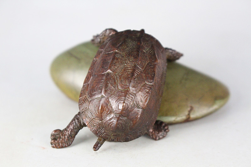 極美古銅煎茶道具 質感細工 頭尾可動 銅亀置物QYT006190888128296592_5