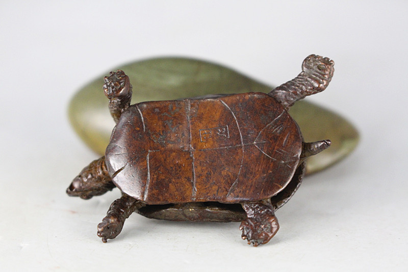 極美古銅煎茶道具 質感細工 頭尾可動 銅亀置物QYT006190888128296592_6