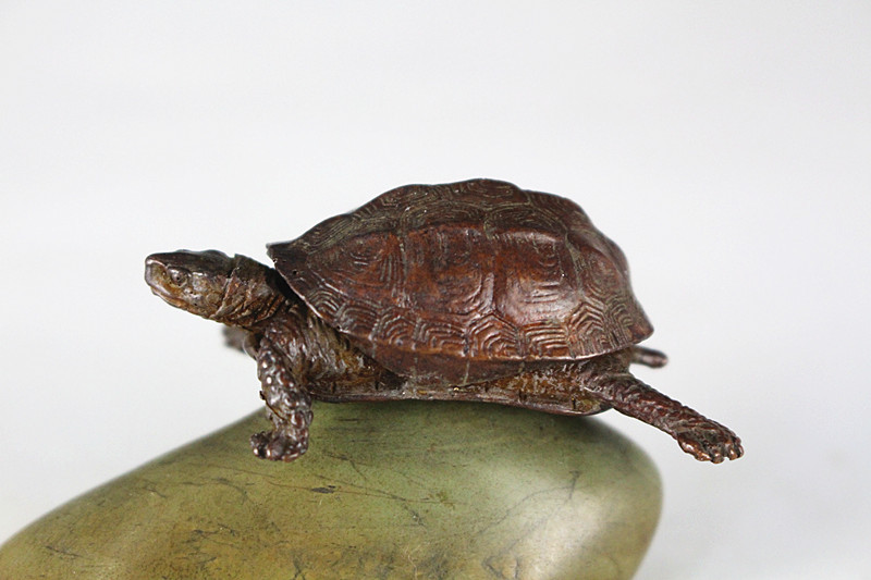 極美古銅煎茶道具 質感細工 頭尾可動 銅亀置物QYT006190888128296592_8