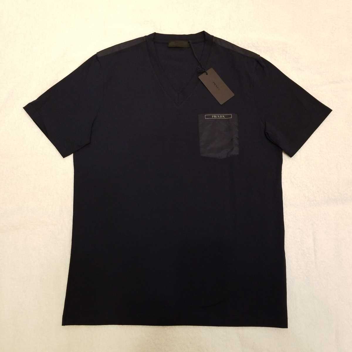 人気定番，豊富な １８ＡＷタグ付参考５万 PRADA/プラダ ファーストライン ストレッチ コットン Vネック胸ポロゴTシャツS 紺プラダジャパーンタグ付(セーター)｜売買されたオークション情報、yahooの商品情報を 男性用