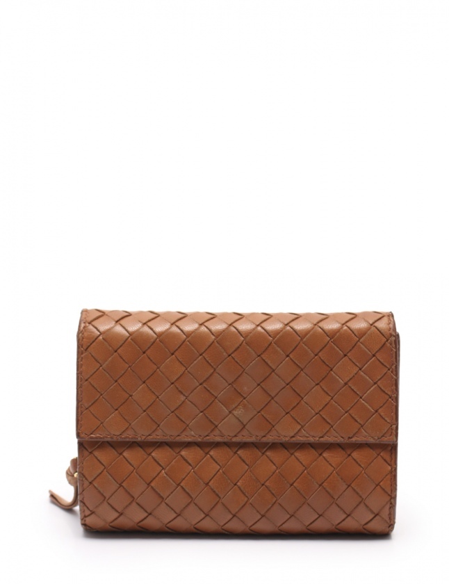 ボッテガヴェネタ BOTTEGA VENETA 三つ折り財布 イントレチャート 茶 小物 レザー 113997
