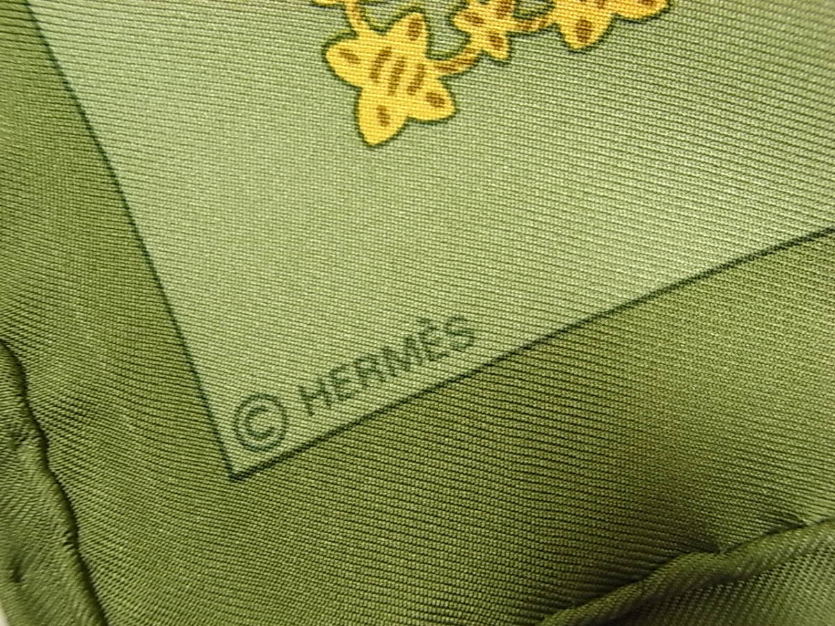 500円スタ☆本物鑑正品美品エルメス シルク BrinsDor金の若枝 スカーフ