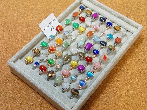 Nz13□天然石指輪まとめて56点セット☆瑪瑙 翡翠 猫目石 ターコイズ