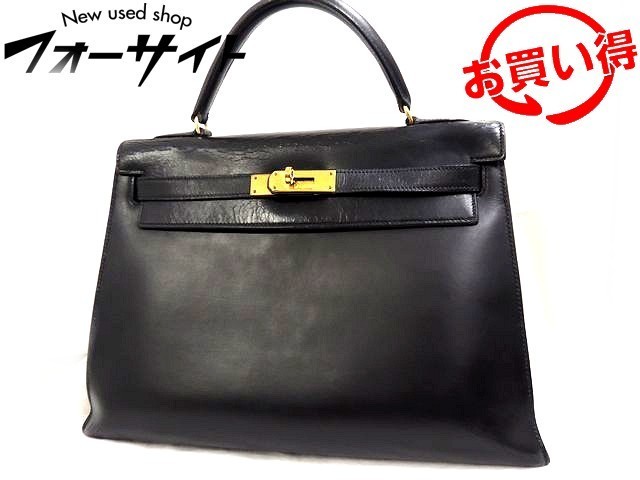 HERMES エルメス■ケリー 32 ○にＩ刻印 ブラック レザー ゴールド金具 ハンドバッグ ※リカラー商品□1H 2CS