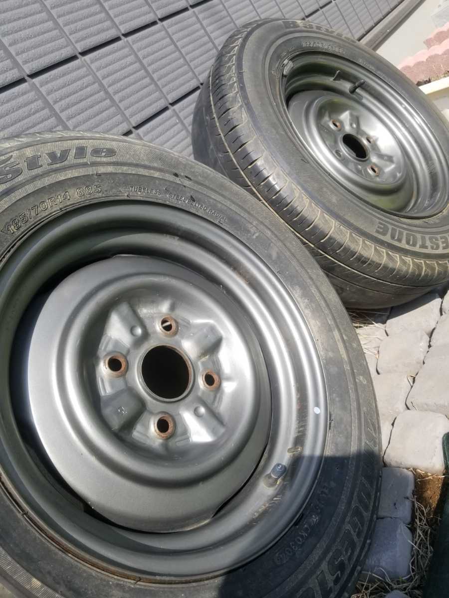 114.3 14インチ 旧車14インチ 6J 鉄チンホイール リング キャップ付き
