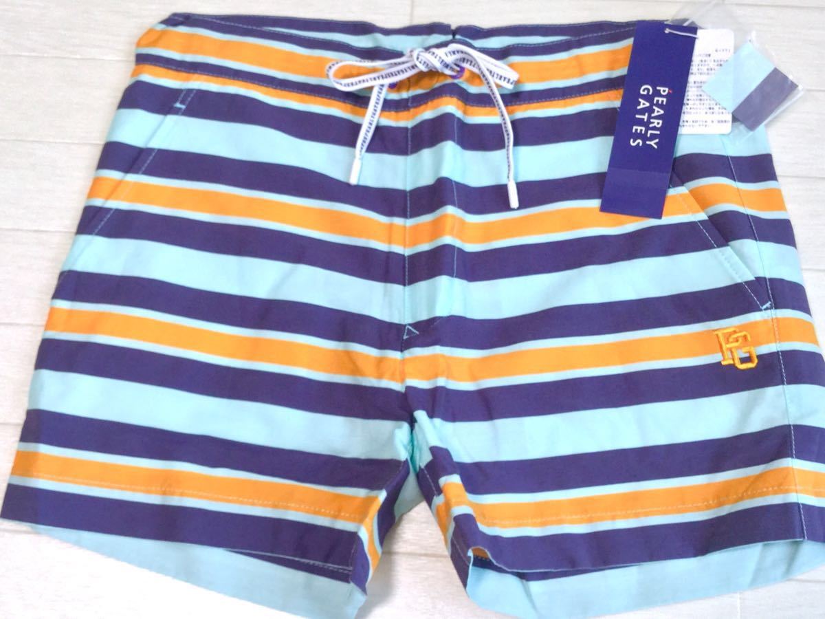 新品☆パーリーゲイツ 吸汗速乾 ボーダー柄 ショートパンツ☆NV