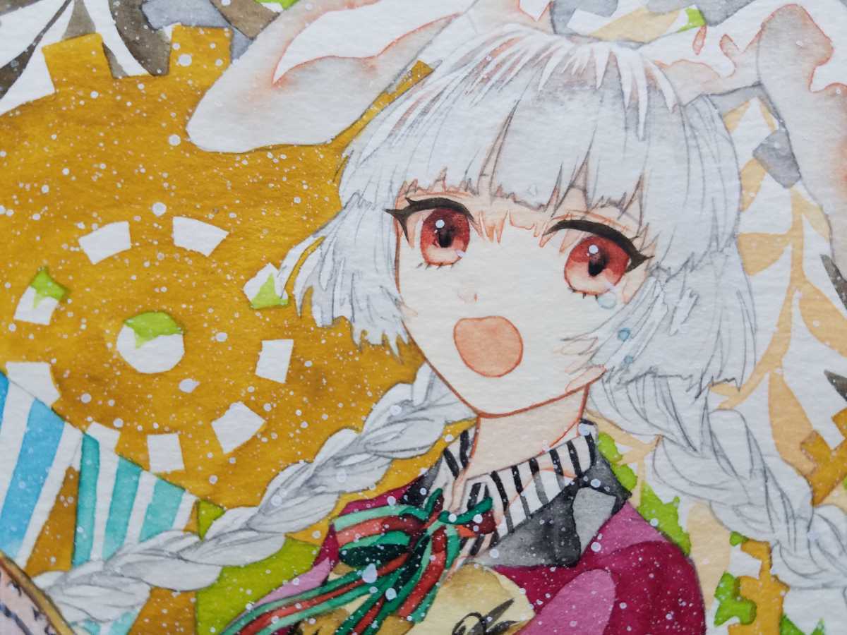 手描きイラスト 水彩画 「アリスと白ウサギ」 アート・写真 手描きイラスト 水彩画 「アリスと白ウサギ」