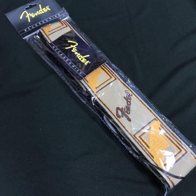 ★新品★高見え刺繍 フェンダー (Fender) エレキギター ストラップ ベージュ×イエロー 大人気数量限定！ アウトレット品 ギターストラップ_1