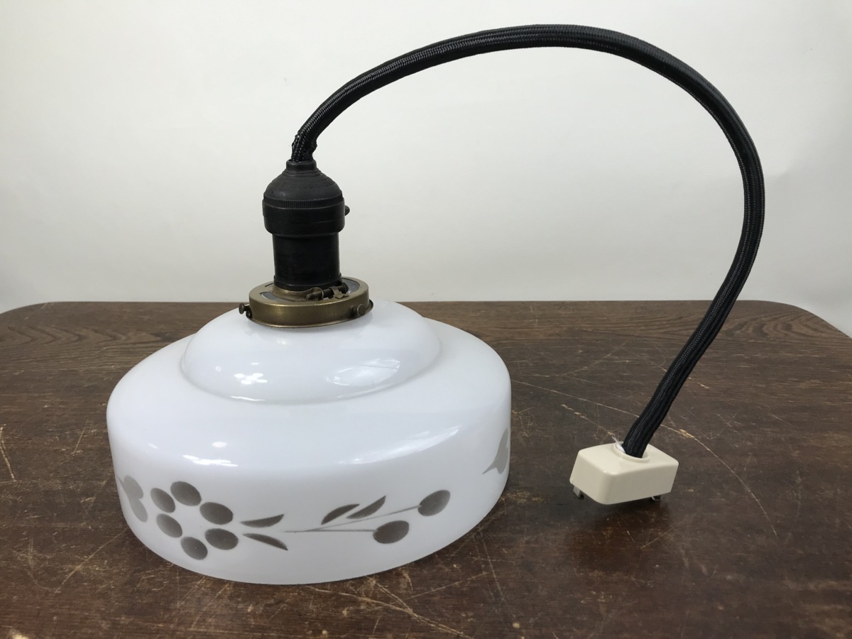 電笠 電傘 スイッチ付き電笠 ミルクガラス | ペンダントライト 大正